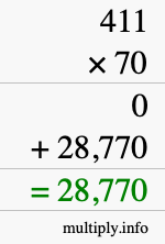 How to calculate 411 times 70 using long multiplication