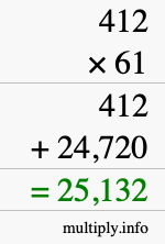 How to calculate 412 times 61 using long multiplication