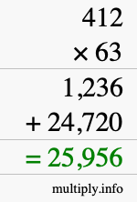 How to calculate 412 times 63 using long multiplication