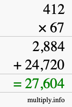 How to calculate 412 times 67 using long multiplication