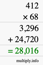 How to calculate 412 times 68 using long multiplication