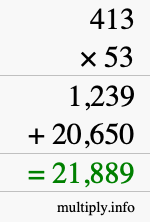 How to calculate 413 times 53 using long multiplication