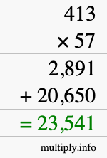 How to calculate 413 times 57 using long multiplication