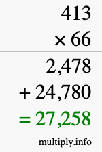 How to calculate 413 times 66 using long multiplication