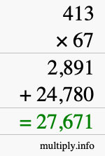 How to calculate 413 times 67 using long multiplication