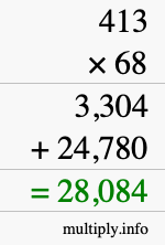 How to calculate 413 times 68 using long multiplication