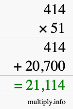 How to calculate 414 times 51 using long multiplication