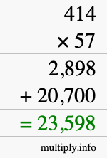 How to calculate 414 times 57 using long multiplication