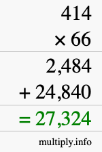 How to calculate 414 times 66 using long multiplication