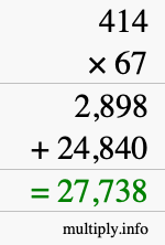How to calculate 414 times 67 using long multiplication