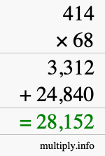 How to calculate 414 times 68 using long multiplication