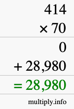 How to calculate 414 times 70 using long multiplication