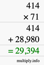 How to calculate 414 times 71 using long multiplication