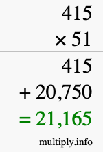 How to calculate 415 times 51 using long multiplication