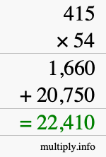 How to calculate 415 times 54 using long multiplication