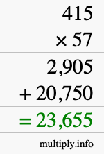 How to calculate 415 times 57 using long multiplication