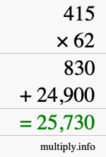 How to calculate 415 times 62 using long multiplication How to calculate 415 times 62 using long multiplication