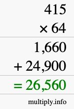 How to calculate 415 times 64 using long multiplication How to calculate 415 times 64 using long multiplication