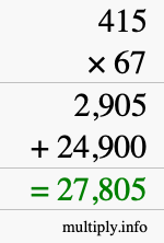 How to calculate 415 times 67 using long multiplication