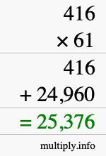 How to calculate 416 times 61 using long multiplication