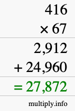 How to calculate 416 times 67 using long multiplication