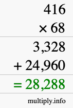 How to calculate 416 times 68 using long multiplication