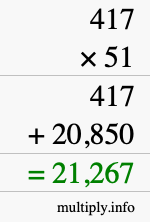 How to calculate 417 times 51 using long multiplication