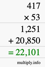 How to calculate 417 times 53 using long multiplication