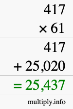 How to calculate 417 times 61 using long multiplication