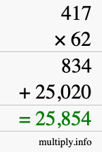 How to calculate 417 times 62 using long multiplication