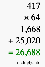 How to calculate 417 times 64 using long multiplication
