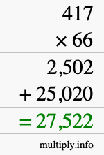 How to calculate 417 times 66 using long multiplication