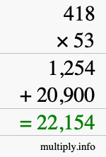 How to calculate 418 times 53 using long multiplication