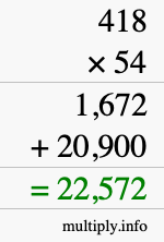 How to calculate 418 times 54 using long multiplication