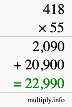 How to calculate 418 times 55 using long multiplication How to calculate 418 times 55 using long multiplication