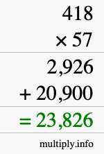 How to calculate 418 times 57 using long multiplication