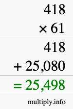 How to calculate 418 times 61 using long multiplication