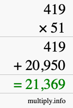 How to calculate 419 times 51 using long multiplication