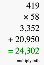 How to calculate 419 times 58 using long multiplication