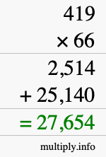 How to calculate 419 times 66 using long multiplication