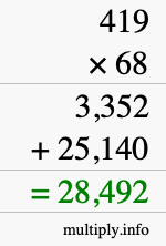 How to calculate 419 times 68 using long multiplication