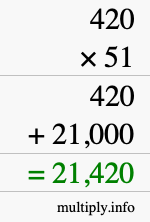 How to calculate 420 times 51 using long multiplication