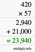 How to calculate 420 times 57 using long multiplication