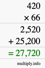How to calculate 420 times 66 using long multiplication