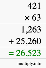 How to calculate 421 times 63 using long multiplication