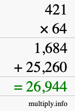 How to calculate 421 times 64 using long multiplication