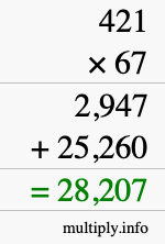How to calculate 421 times 67 using long multiplication