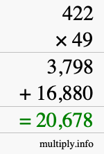 How to calculate 422 times 49 using long multiplication