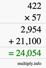 How to calculate 422 times 57 using long multiplication