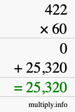 How to calculate 422 times 60 using long multiplication How to calculate 422 times 60 using long multiplication